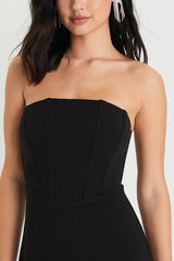 Fancy Behavior Black Bustier Strapless Feather Midi Dress