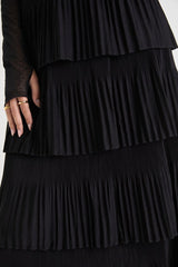 Stylish Fascination Black Pleated Tiered Midi Skirt