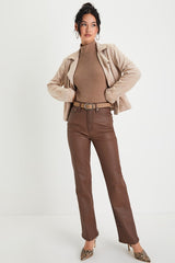 Darling Inclination Brown Pointelle Long Sleeve Bodysuit