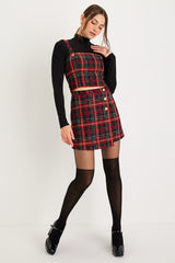 Adorably Posh Navy Blue and Red Plaid Tweed Faux-Wrap Mini Skirt