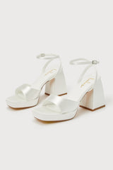 Shirine Ivory Satin Platform Ankle Strap Heels