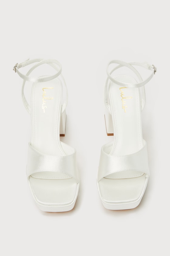 Shirine Ivory Satin Platform Ankle Strap Heels