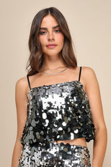 Sparkle Era Silver Sequin Cropped Tank Top