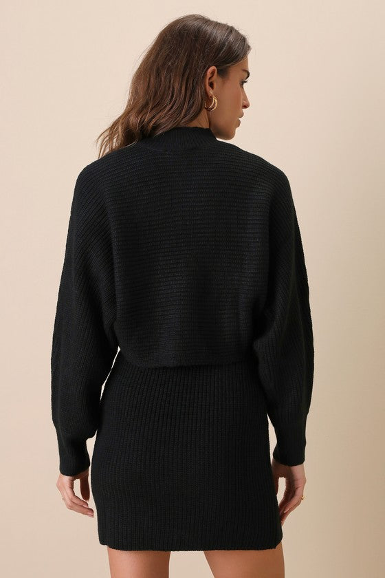 Toasty Times Black Long Sleeve Two-Piece Sweater Dress