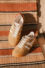Elan Caramel Color Block Suede Leather Sneakers