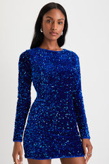 Alluring Radiance Royal Blue Sequin Cutout Bodycon Mini Dress