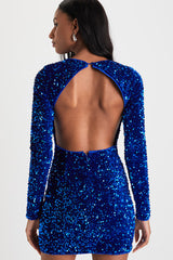 Alluring Radiance Royal Blue Sequin Cutout Bodycon Mini Dress