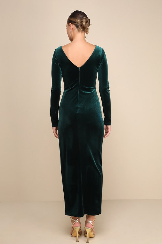 Dreaming About You Emerald Green Velvet Long Sleeve Maxi Dress