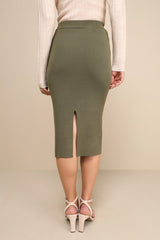 Seasonal Fave Olive Green Ribbed Knit Midi Sweater Skirt
