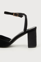 Izzori Black Velvet Square Toe Ankle Strap Heels