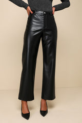Sleek Vibe Black Vegan Leather High-Rise Pants