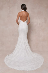 Dreamy Glamour White Embroidered Halter Mermaid Maxi Dress