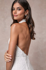 Dreamy Glamour White Embroidered Halter Mermaid Maxi Dress