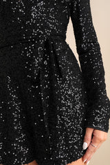 Cue the Shine Black Sequin Long Sleeve Romper
