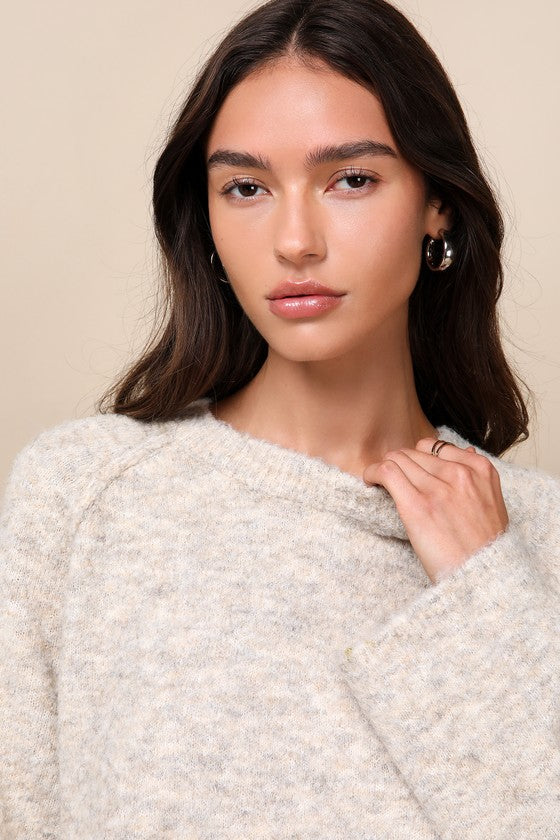 Signature Sunday Heather Beige Raglan Sleeve Pullover Sweater
