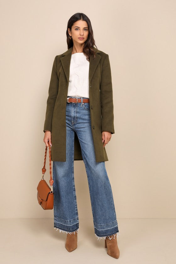 Harriet Olive Green Button-Front Belted Coat