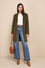 Harriet Olive Green Button-Front Belted Coat