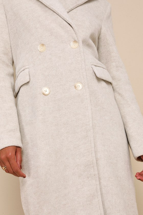 Brisk Elegance Light Beige Double-Breasted Coat