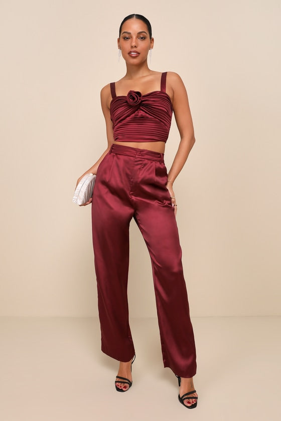 Flawless Behavior Burgundy High Rise Straight Leg Pants