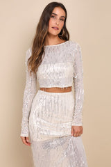 Greatest Sparkle Beige Mesh Sequin Fringe Two-Piece Midi Dress