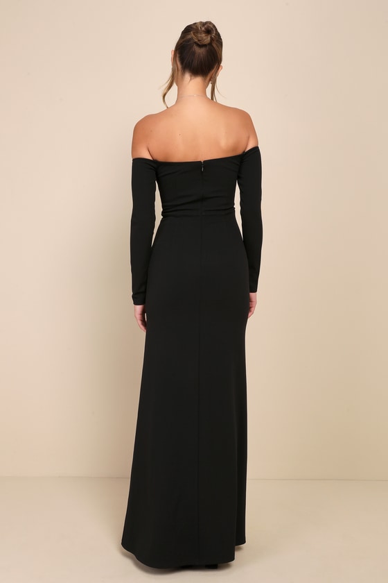 Alluring Sophistication Black Off-the-Shoulder Maxi Dress