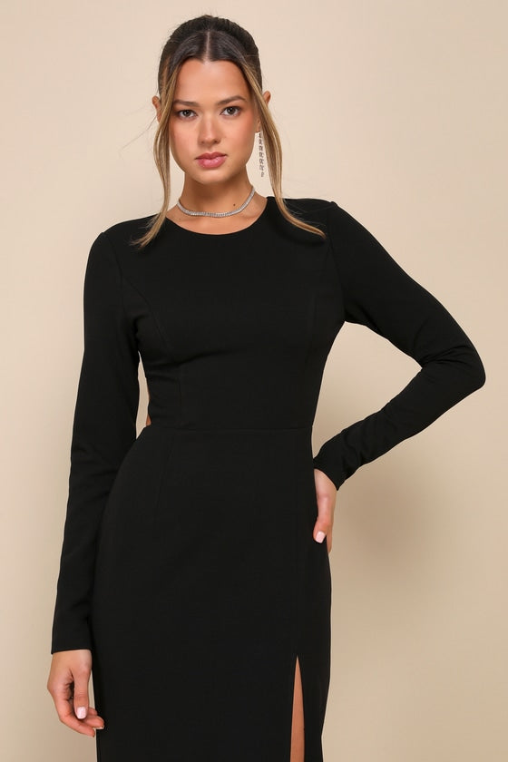 Flawless Esteem Black Long Sleeve Cutout Column Maxi Dress