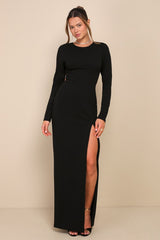 Flawless Esteem Black Long Sleeve Cutout Column Maxi Dress