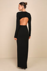 Flawless Esteem Black Long Sleeve Cutout Column Maxi Dress