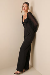Instant Attraction Black Mesh Lace Long Sleeve Bustier Jumpsuit