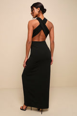 Head to Cocktail Hour Black Halter Neck Maxi Dress