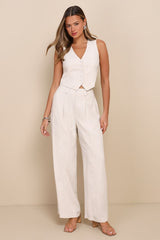 Suits You Perfectly Beige Linen Wide-Leg Pants