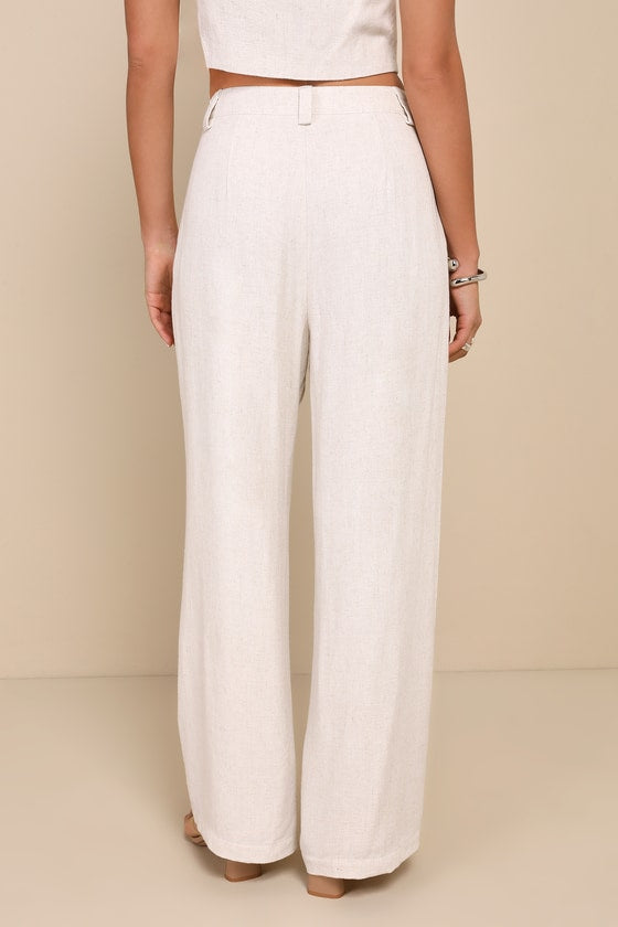 Suits You Perfectly Beige Linen Wide-Leg Pants