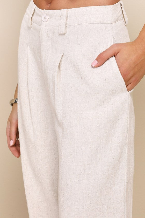 Suits You Perfectly Beige Linen Wide-Leg Pants