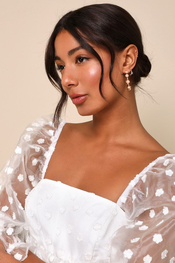 Effervescent Charm White Organza Floral Babydoll Mini Dress