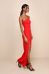 Keeper of My Heart Red One-Shoulder Maxi Dress