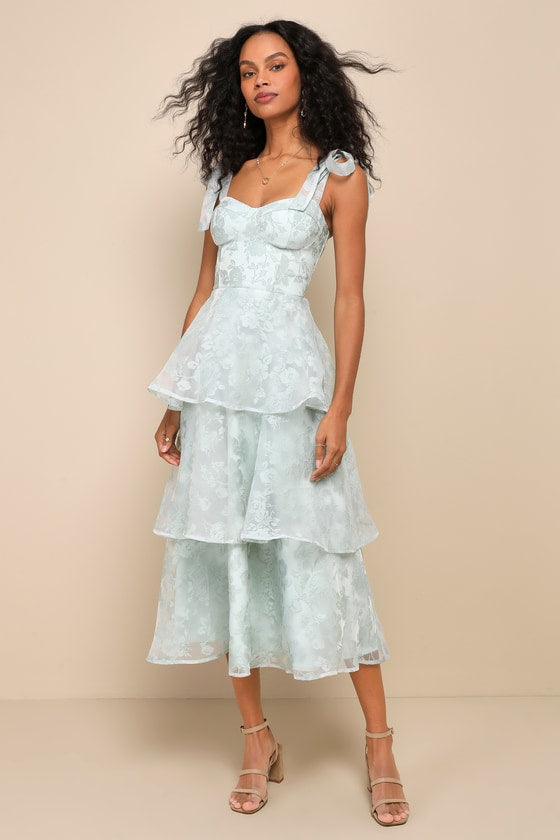 Glamorous Sweetie Sage Burnout Tie-Strap Bustier Midi Dress