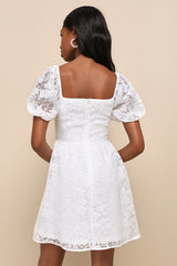 Sweetest Effect White Floral Burnout Puff Sleeve Mini Dress