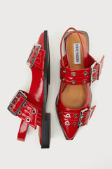 Graya Red Patent Studded Buckle Slingback Flats