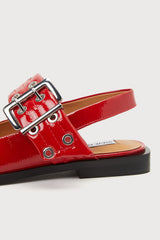 Graya Red Patent Studded Buckle Slingback Flats