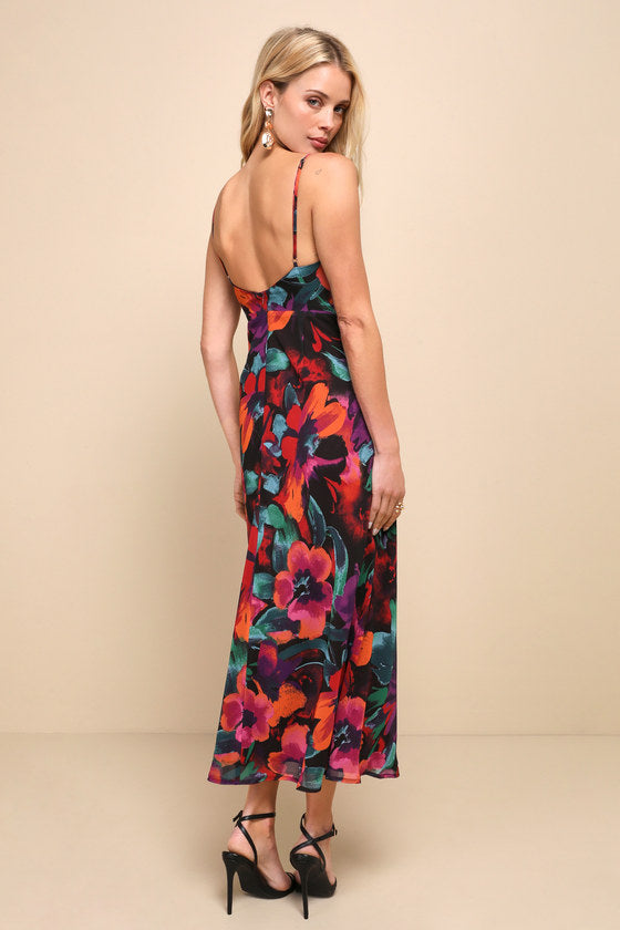 Beautiful Entrance Multi Floral Twist-Front Midi Dress