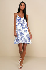 Garden Bloom White Floral Print Ruffled Shift Dress