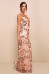 Shine Language Rose Gold Sequin Mermaid Maxi Dress