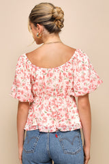 Sunny Match Pink Floral Print Puff Sleeve Top