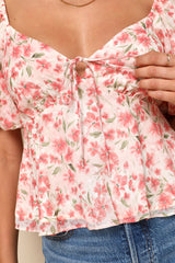 Sunny Match Pink Floral Print Puff Sleeve Top