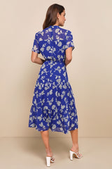 Floral Dressed Up Royal Blue Floral Print Midi Dress