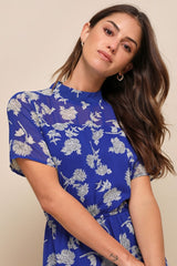 Floral Dressed Up Royal Blue Floral Print Midi Dress
