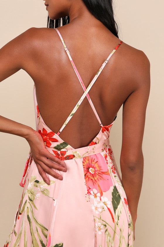 Still the One Blush Pink Floral Print Satin Maxi Dress