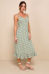Darling Daisies Green Floral Print Midi Dress