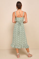 Darling Daisies Green Floral Print Midi Dress