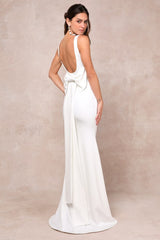 Loving Fate White Bow Square Neck Backless Maxi Dress